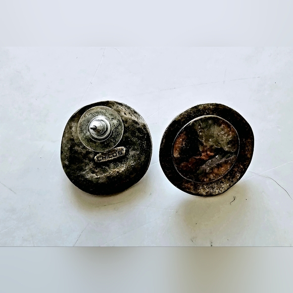 Vintage Chicos hammered brutaliat disks premium alloy post earrings, luxury - Picture 3 of 5